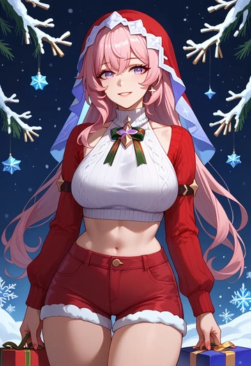 star rail,black swan,Christmas,red velvet shorts,turtleneck sweater  - AI generated anime art